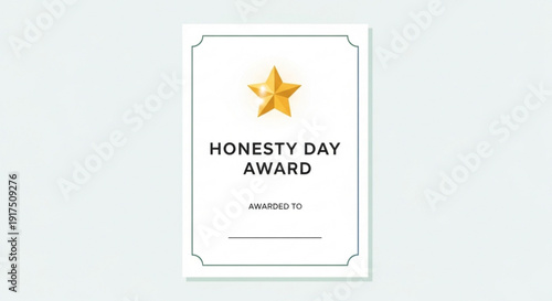 Honesty day award certificate with golden star on white background