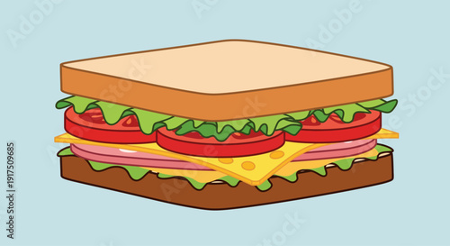 Illustration of a Club Sandwich with Lettuce and Tomato.