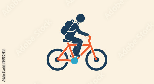 Man Riding Bicycle with Backpack.