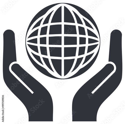 Two Open Hands Gently Holding a Stylized Globe Symbolizing Care and Protection