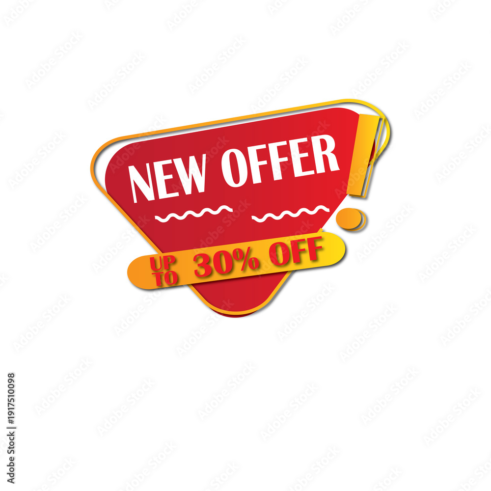 Obraz premium New Offer Banner up to 30% off Label,Discount Offer label,Red and Yellow Banner design,Discount Tag And Banner Template PNG Design transparent background