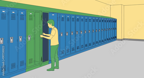 Man Standing Near Open School Locker.