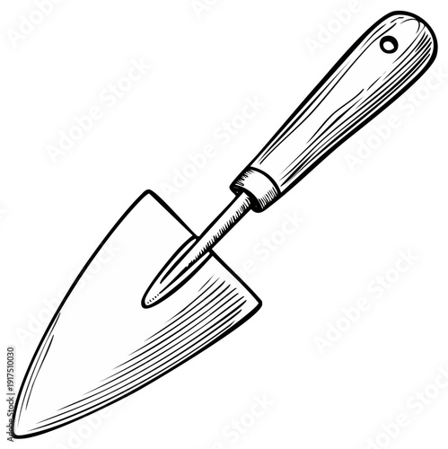 Classic Hand Trowel with Wooden Handle and Metal Blade Sketch Illustration
