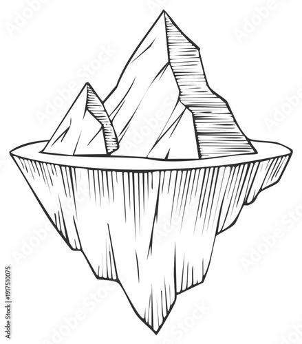 Iceberg Vector Illustration, Black and White, Cartoonish Style, Hand Drawn