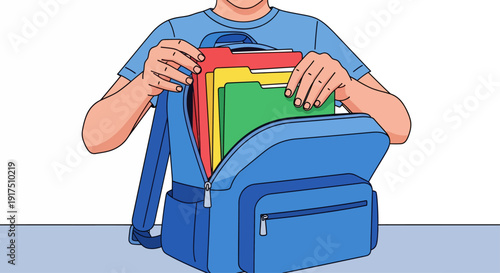 Person Putting Files in Backpack Illustration.