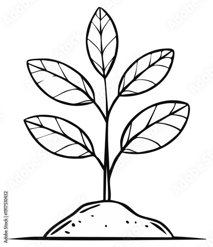 Simple line drawing of a healthy green plant sprouting from soil