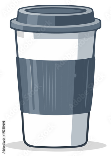 Paper Coffee Cup with Lid and Cardboard Sleeve Simple Clean Vector Illustration