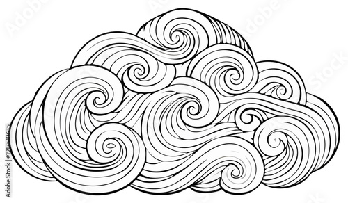 Whimsical Wind Cloud Illustration with Swirling Lines and Artistic Flair for Creative Weather Designs