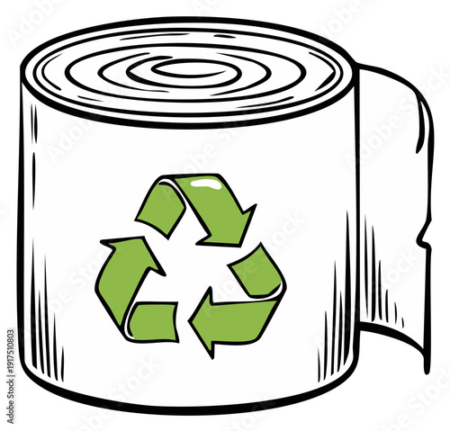 Cartoon illustration of a can with green recycling sign. Recycle symbol. Zero waste concept. Green ecology friendly and sustainable lifestyle concept.