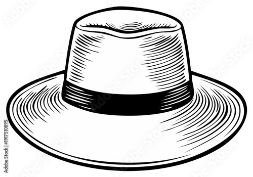 Classic Fedora Hat with Band Illustration, Vintage Sketch Style