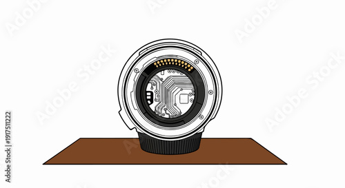 Back view of a lens mount with visible electronic circuitry and contacts