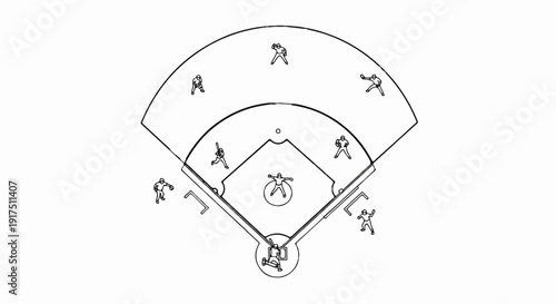 Baseball field diagram with players in position for game