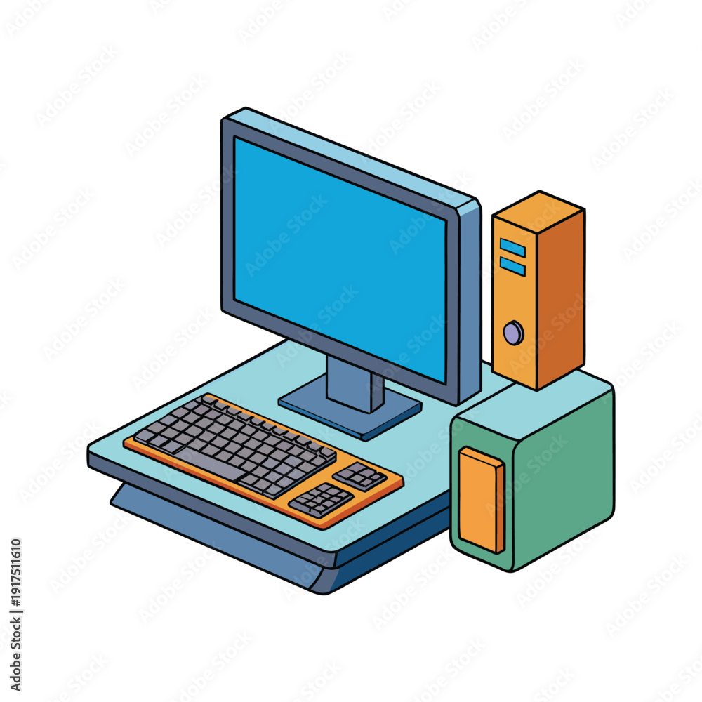 Fototapeta premium Isometric desktop computer setup national video game day technology illustration