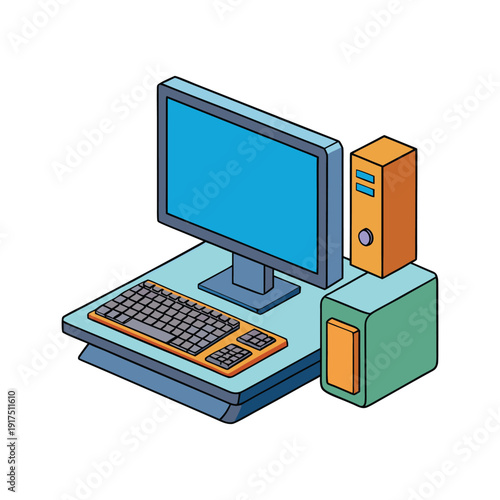 Isometric desktop computer setup national video game day technology illustration