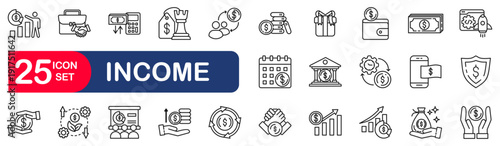Income icon set. Vector illustration with icon design elements and an arrow sign symbol for internet web button illustration.
