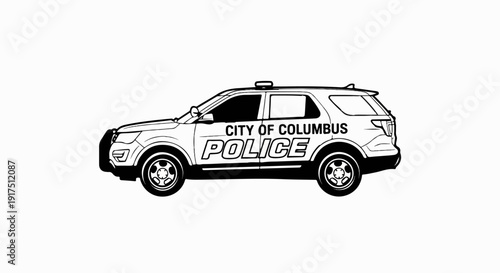 Black and white illustration of a police SUV with "POLICE" and "CITY OF COLUMBUS" text