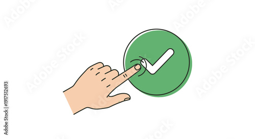 Hand clicking green check mark button.