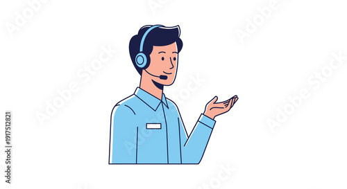 A cheerful customer service representative with a headset gestures while speaking on transparent background silhouette high quality professional detailed modern elegant