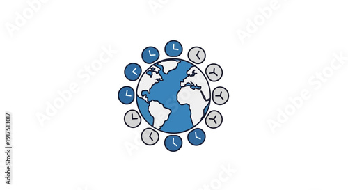 Globe with international icons around it.