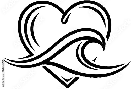 Black and white stylized heart shape with a wave design
