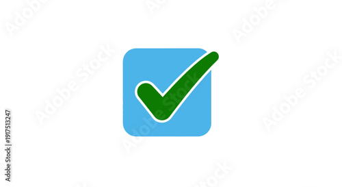 Green Check Mark on Blue Background.