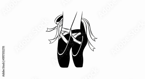 Black ballet slippers with white ribbons tied around ankles