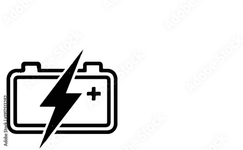 Black battery icon with lightning bolt and plus sign on white background