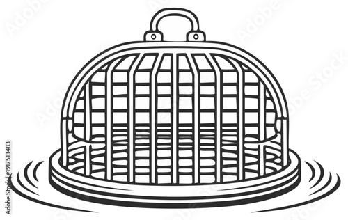 Illustrated dome-shaped cage with handle and base, captivity or protection concept