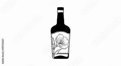 Black bottle with white floral illustration label