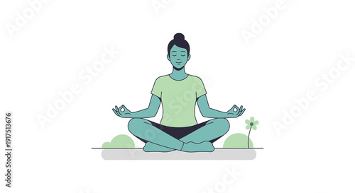 A serene woman practices yoga in a meditative pose depicted in a minimalist style on transparent background silhouette high quality professional