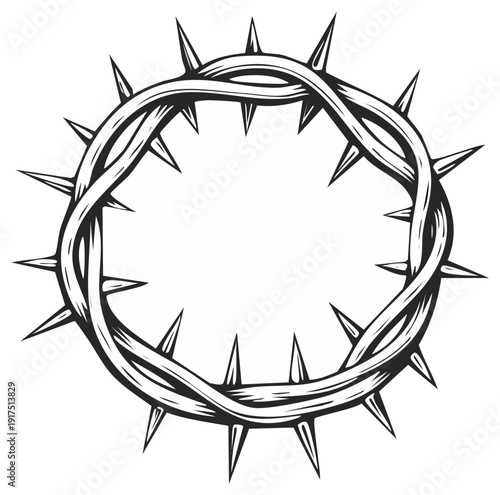 Intricate illustration of a crown of thorns, a symbol of suffering and sacrifice.