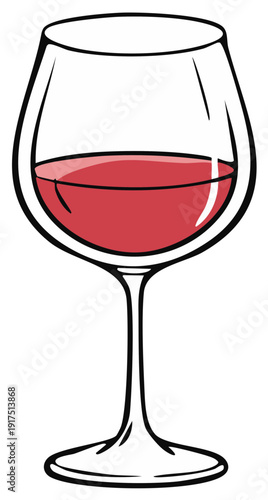 Elegant Red Wine Glass Illustration Featuring a Classic Silhouette and Vibrant Color Fill