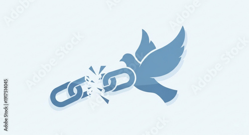 Dove breaking free from chain link symbolizing freedom and liberation