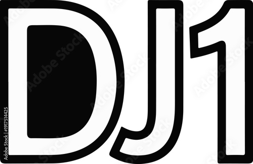 Bold graphic with black letters D, J, and the number 1 outlined in white