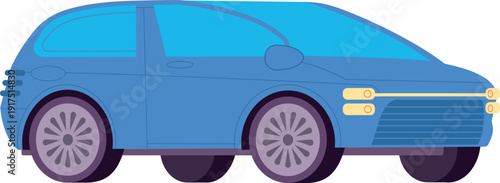 Hatchback icon. Blue urban car side view