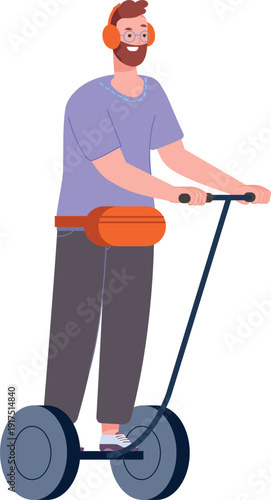 Man on segway. Renewable power transport color character