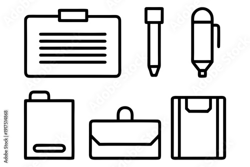 vector icon set of office stationery