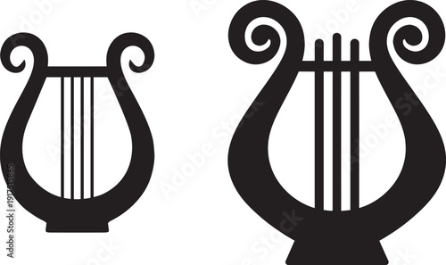 Minimalist Lyre Icon Silhouette Vector Ancient Greek Harp Music Instrument Symbol Design