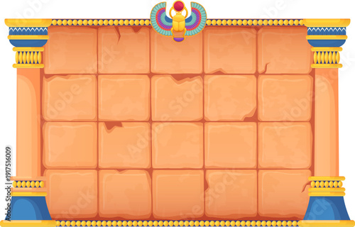 Stone tile game play field in cartoon ancient egyptian style