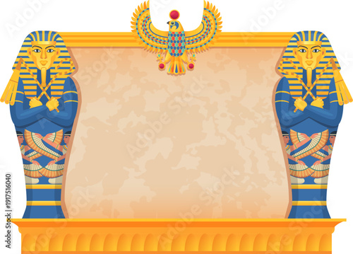 Egyptian tomb game background. Ancient mythology frame