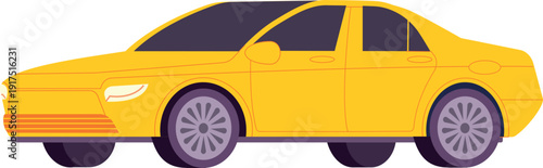 Yellow car icon. Cartoon taxi. City sedan