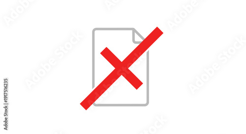 Red Cross Mark on Document Icon.