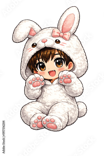 Young Man Wearing Cute Bunny Costume