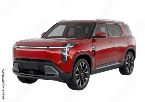 Red SUV with black trim and silver accents red SUV isolated on a transparent background