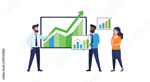 Business professionals analyzing growth charts and data ideal for presentations on transparent background silhouette high quality professional detailed modern elegant stylish