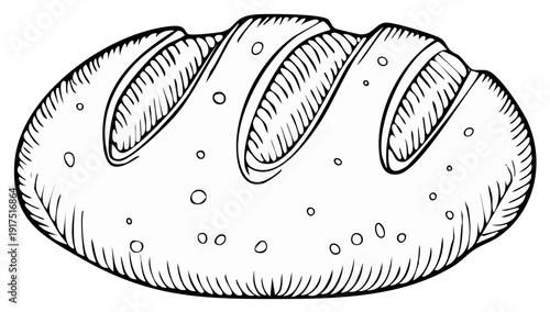 Hand-drawn loaf of bread. Outline illustration of crusty bread with sketched texture and details.