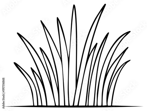 Simple Outline Drawing of a Lush Clump of Grass