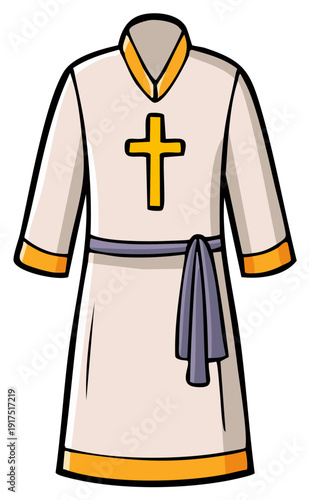 Christian Clerical Robe with Cross and Sash Cartoon Illustration