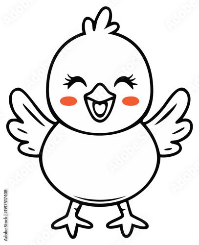 Joyful cartoon chick with open wings and rosy cheeks celebrating with open mouth