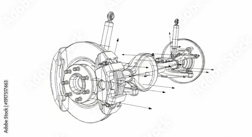 Detailed technical drawing of a vehicle's rear suspension and braking system